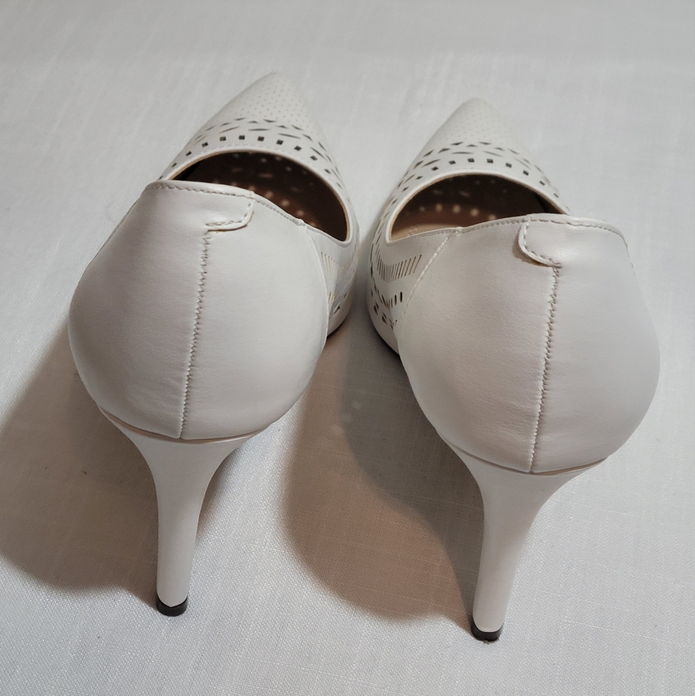 Unisa White Laser-Cut Pointed Toe Heels - Picture 4 of 5